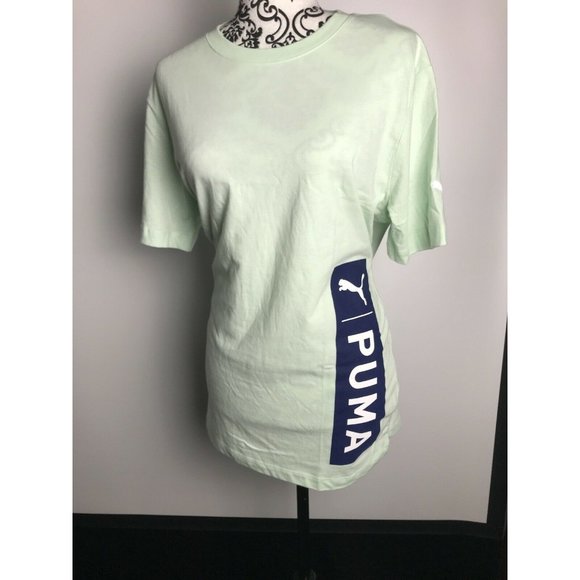 Women’s T-Shirt Size M PUMA Oversize Jock Tag Tee Mist Green - Dark Deni TD29009 - Picture 4 of 11